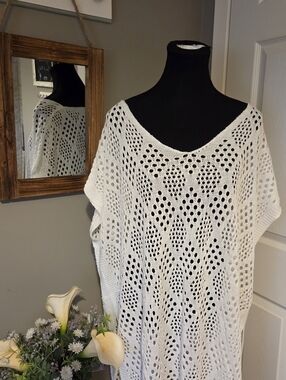 Women's White Crochet Swim Cover-Up Tunic